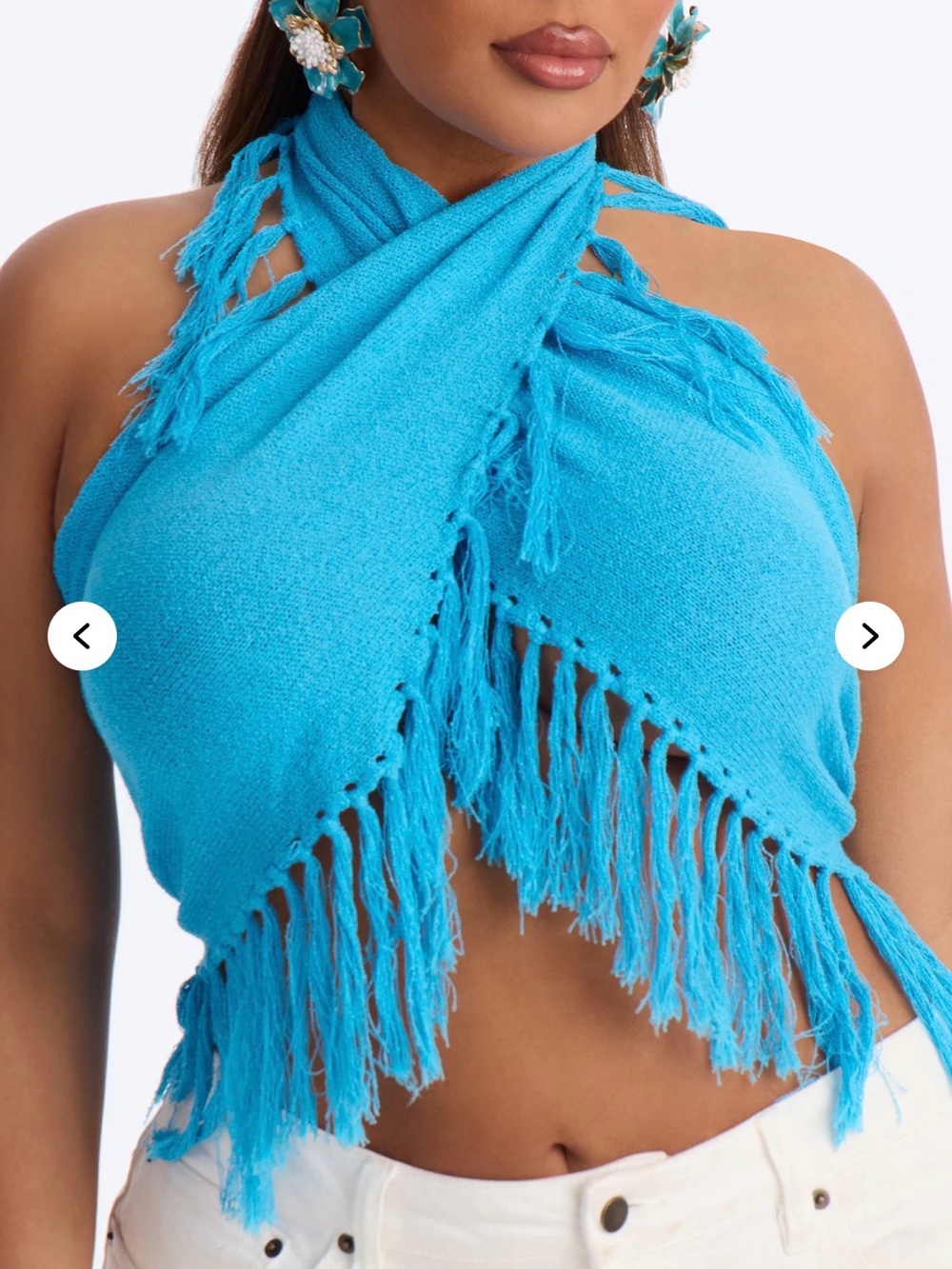Women’s Blue Fringe Halter Swim Cover-Up Top